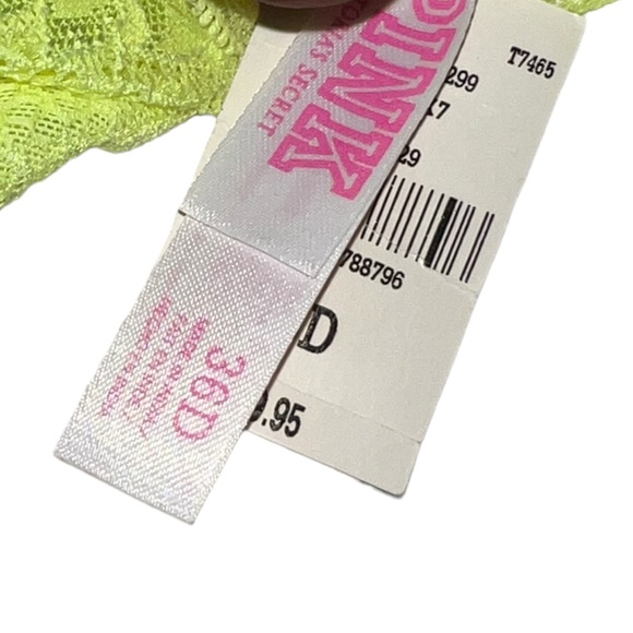 Victoria’s Secret “Pink” Bright Yellow Lace Racerback BRA  36D NEW! - Picture 4 of 4